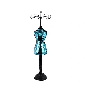 Blue sequins Fabric Mannequin Lady Jewelry Holder