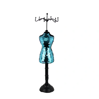 Blue sequins Fabric Mannequin Lady Jewelry Holder