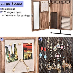 Large Space Jewelry Cabinet Holder Rustic Wood Wall Mounted Jewelry Organizer For Necklaces Earrings Bracelets Ring Holder