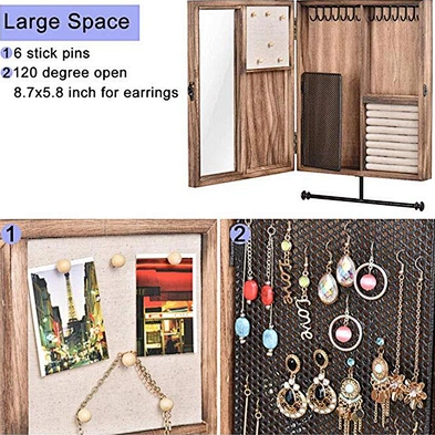 Large Space Jewelry Cabinet Holder Rustic Wood Wall Mounted Jewelry Organizer For Necklaces Earrings Bracelets Ring Holder