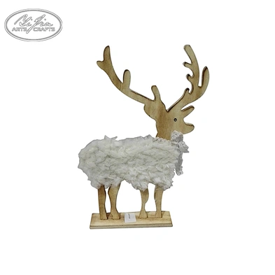 Decoration Christmas wooden reindeer with white fur