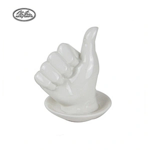 Wholesale white hand shaped ceramic jewelry ring holder