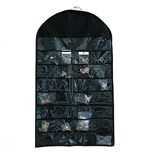 Black 32 Pockets 18 Hook And Loops Non-Woven Hanging Jewelry Organizer Bag