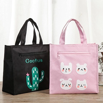 Custom Oxford Cloth Cute Cartoon Student's Book Handle Shopping Bag With Zipper