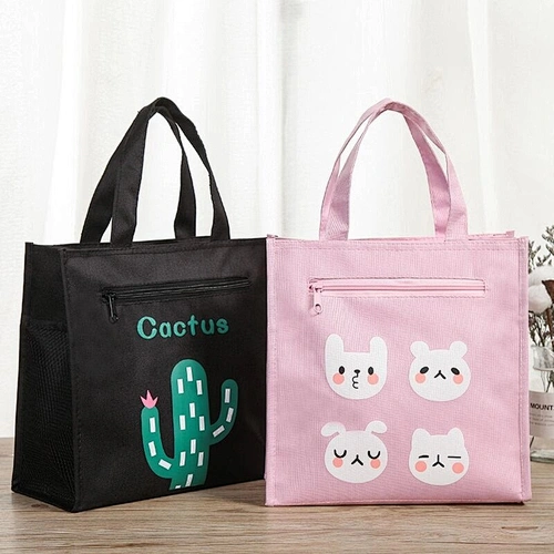 Custom Oxford Cloth Cute Cartoon Student's Book Handle Shopping Bag With Zipper