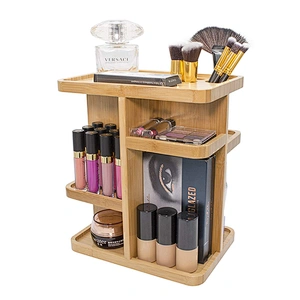 360 Rotating Bamboo Cosmetic Organizer Multi-Function Storage Carousel for Makeup Toiletries