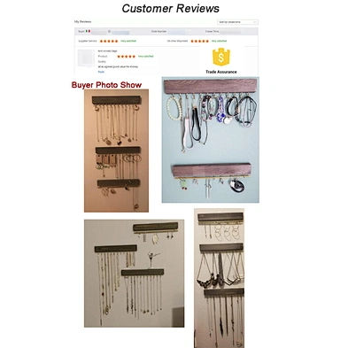 Vintage Style Gray Wood 3-Piece Wall-Mounted Jewelry Rack Set