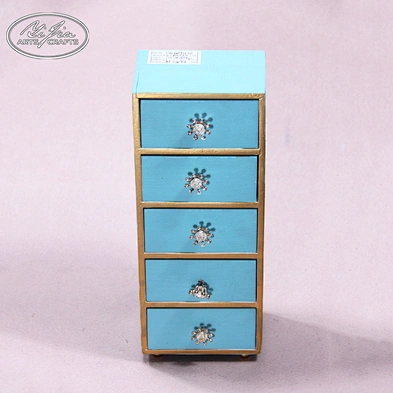 Mini decorative blue 5 drawers fashioned wooden jewelry box