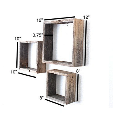 Reclaimed Wood Weathered Gray Rustic Open Box Shelve