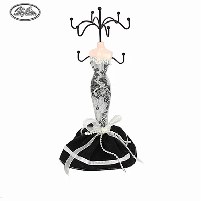 Wholesale black white lace dress fabric jewelry doll stand holder