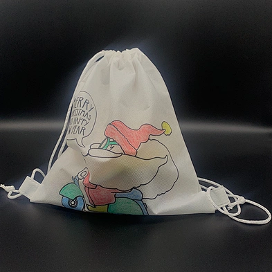 Customized Christmas DIY Painting Drawstring Bag Non Woven Drawstring Bags With Crayons