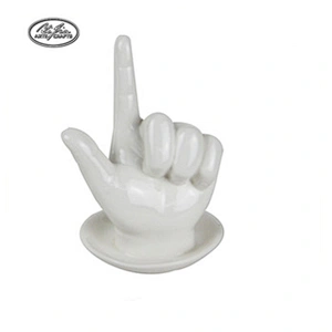 Wholesale white hand shaped ceramic jewelry ring holder