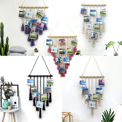 Home Decoration Fringe wall hanging wooden hanging DIY multi collage photo display