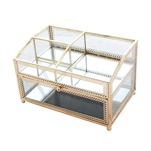 Princess European Jewelry Box Luxury Jewelry Organizer 2 Layer Drawer Metal Glass Jewelry Storage Box