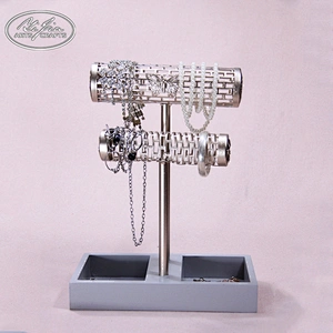 Elegant simple double T-bar necklace bracelet jewelry stand organizer with ring tray jewelry display for necklaces