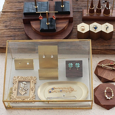 Customized retro copper-edge glass Jewellery storage box decoration necklace ring jewelry box organizer