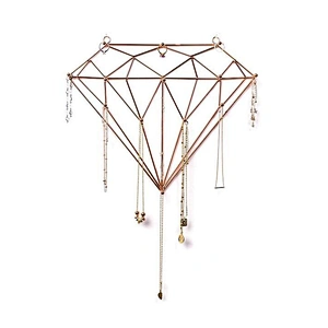 Hanging Jewelry Wall Organizer Large Jewelry Hooks Diamond shaped Rose Gold Jewelry Organizer for Necklaces Bracelets Earrings