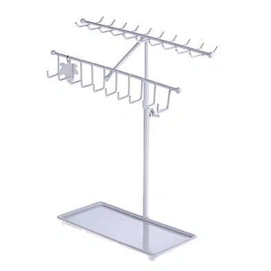 White Metal 30-Hook Necklace Bracelet Storage Organizer Jewelry Tree Hanger Display Rack