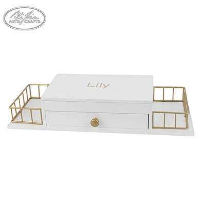 White Wooden Metal Jewelry Box Custom Logo for ring necklace bracelet