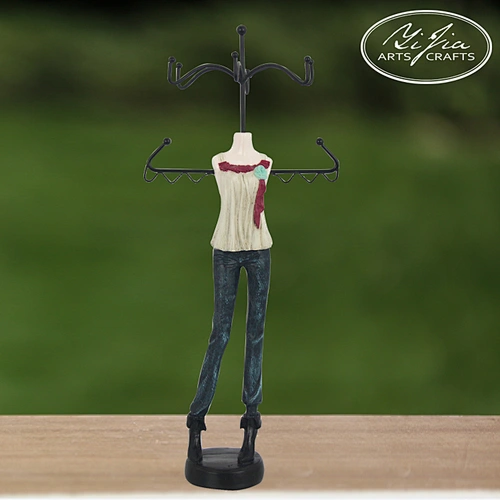 Off-White Vintage Mannequin Design 6 Hook Wood Jewelry Organizer Tree / Necklace & Bracelet Display Stand