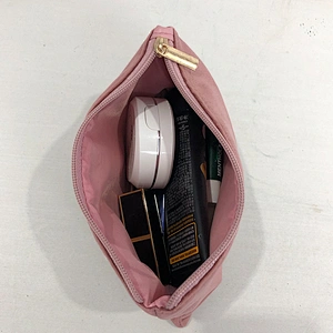 customized gold stamping logo polyester travel cosmetic pouch bag with zipper