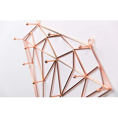 Hanging Jewelry Wall Organizer Large Jewelry Hooks Diamond shaped Rose Gold Jewelry Organizer for Necklaces Bracelets Earrings