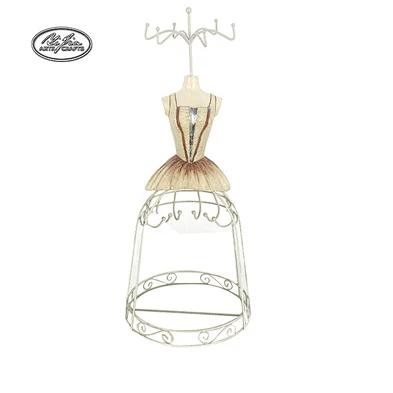 Mini Resin Metal Jewelry Doll Display Stand, Necklace Earring Jewelry Holder WIth Tray
