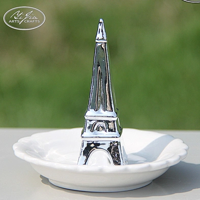 The Eiffel Tower shape ceramic jewelry earring holder plated with silver earring holder