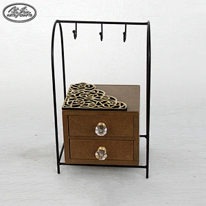 Wooden sculpture two layers jewelry box ring necklace bracelet jewelry display stand with hook