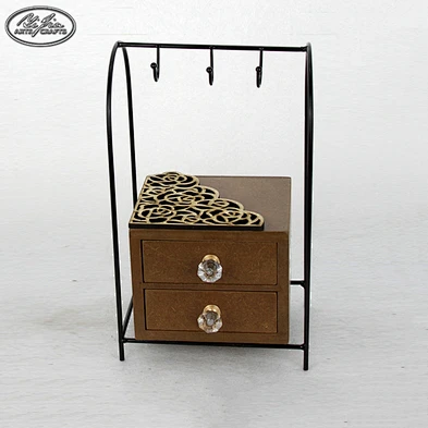 Wooden sculpture two layers jewelry box ring necklace bracelet jewelry display stand with hook