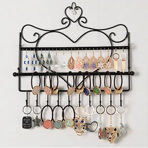Customized wall hanging jewelry organizer black metal necklace earring key jewelry wall organizer