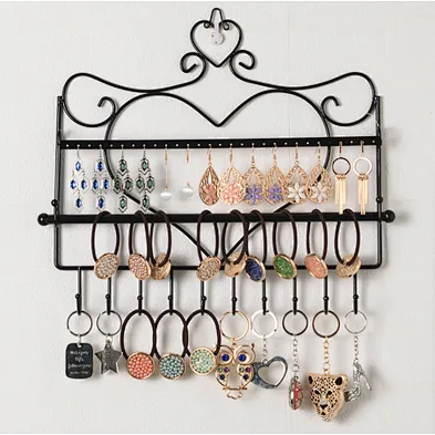 Customized wall hanging jewelry organizer black metal necklace earring key jewelry wall organizer