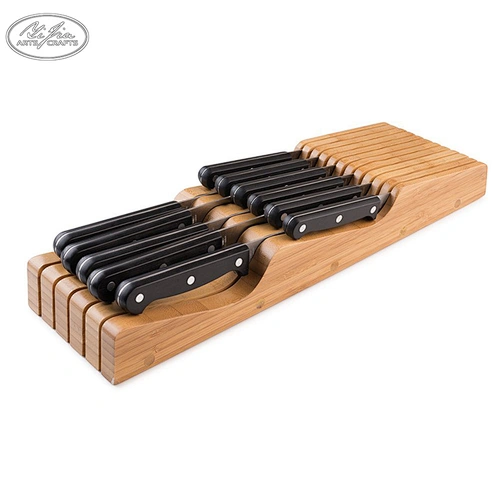Countertop Convenient Knives Storage Organizer 100% Pure Bamboo In Drawer Knife Block