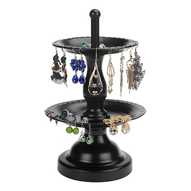 2-Tier Fountain Style Black Earring Hanger Jewelry Ring Dish Jewelry Stand
