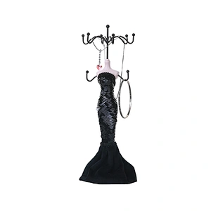 Blue sequins Fabric Mannequin Lady Jewelry Holder