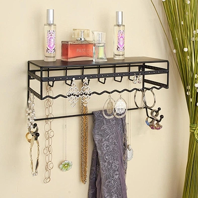 Black Wall Mount Metal Jewelry Rack Organizer For Earrings Bracelets Necklaces Hair Accessories