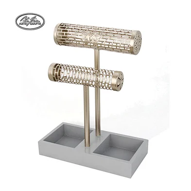 Elegant simple double T-bar necklace bracelet jewelry stand organizer with ring tray jewelry display for necklaces