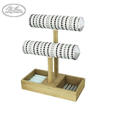 Double layer T shaped  wood jewelry necklace bracelet display stand