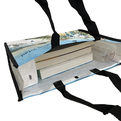 Customized printing recycle pp woven shopping bag with ribbon handle