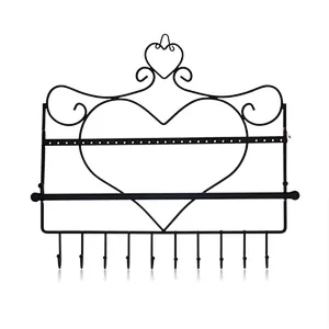 Customized wall hanging jewelry organizer black metal necklace earring key jewelry wall organizer