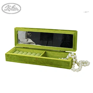 Customized green ring necklace velvet jewelry display box with mirror