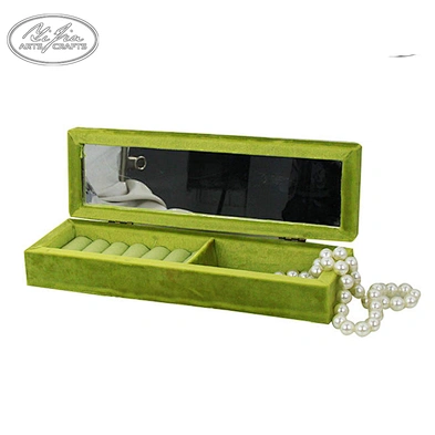 Customized green ring necklace velvet jewelry display box with mirror