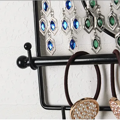 Customized wall hanging jewelry organizer black metal necklace earring key jewelry wall organizer