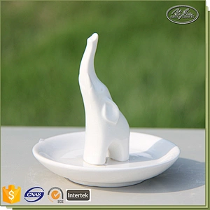 Miniature figurine white rabbit shape ceramic ring holders for jewelry