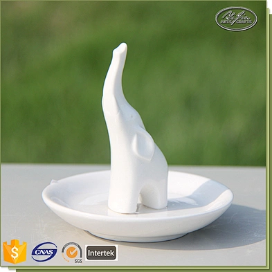 Miniature figurine white rabbit shape ceramic ring holders for jewelry