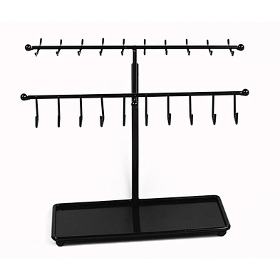 Adjustable height black metal 30 hook jewelry display rack stand jewelry rack