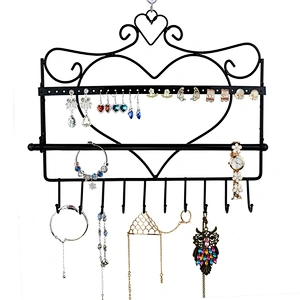 Decorative Black Wall Mount Heart Shaped Hanging Jewelry Organizer