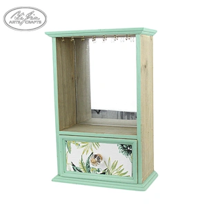 New arrival customized design wooden necklace bracelet jewelry display rack with mini mirror