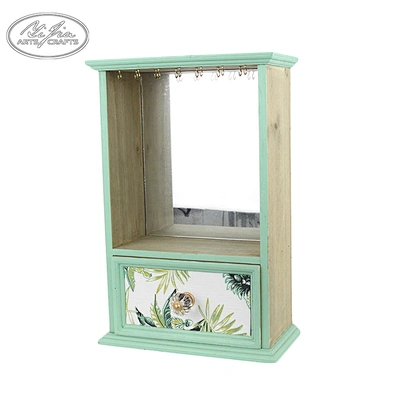 New arrival customized design wooden necklace bracelet jewelry display rack with mini mirror