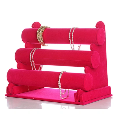 3-layer wooden black velvet bracelet display showcase tray stand bracelet display